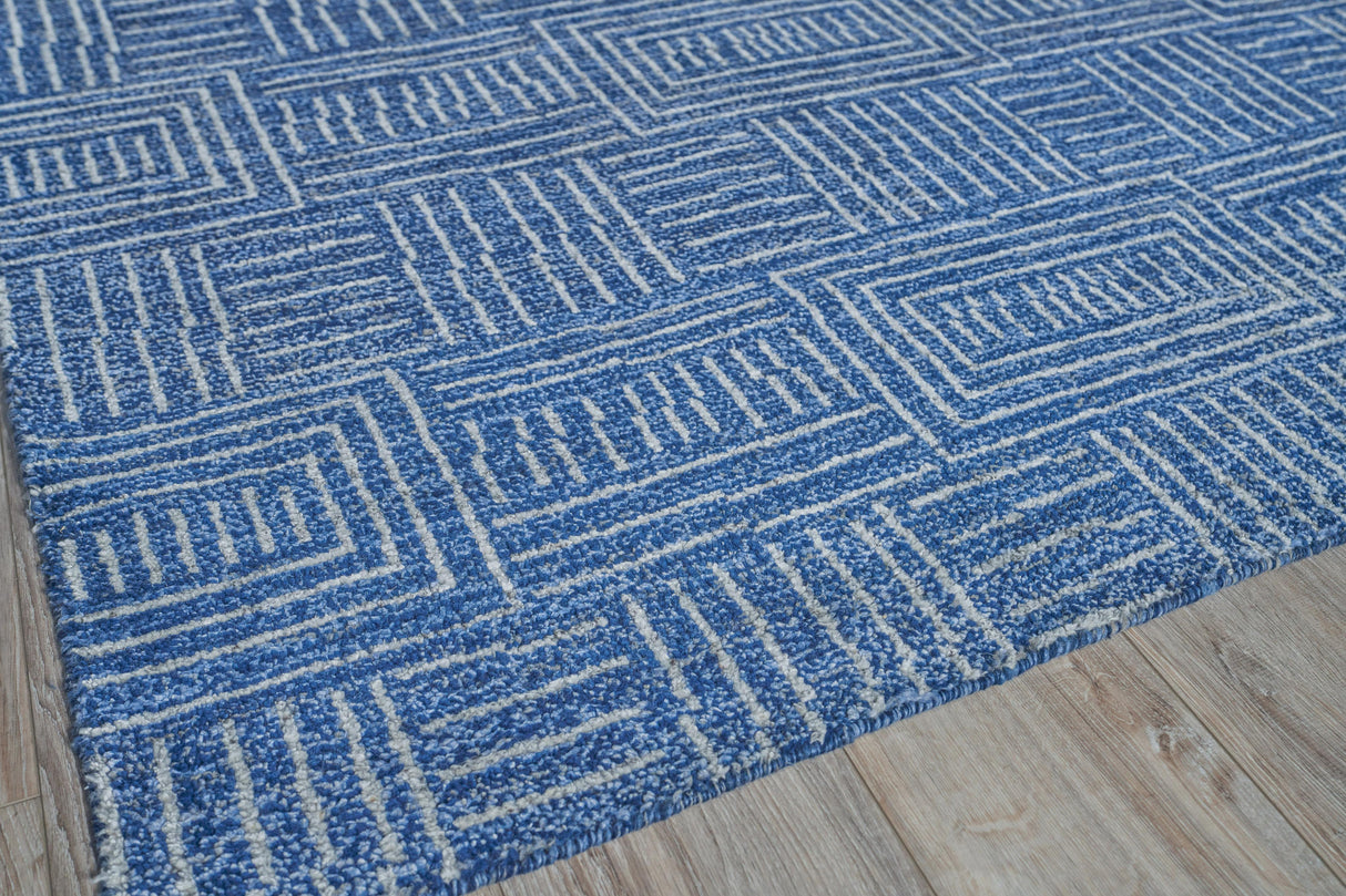 Exquisite Rugs Aldridge Hand Knotted Wool/Bamboo Silk in 4826 Blue/Ivory 8' x 10' Area Rug