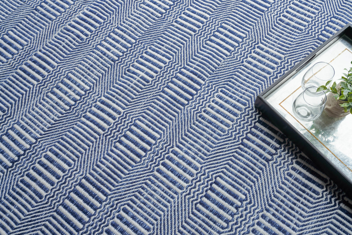 Exquisite Rugs Naples Indoor/Outdoor Flatweave PET yarn 4884 Ivory/Blue 9' x 14' Area Rug