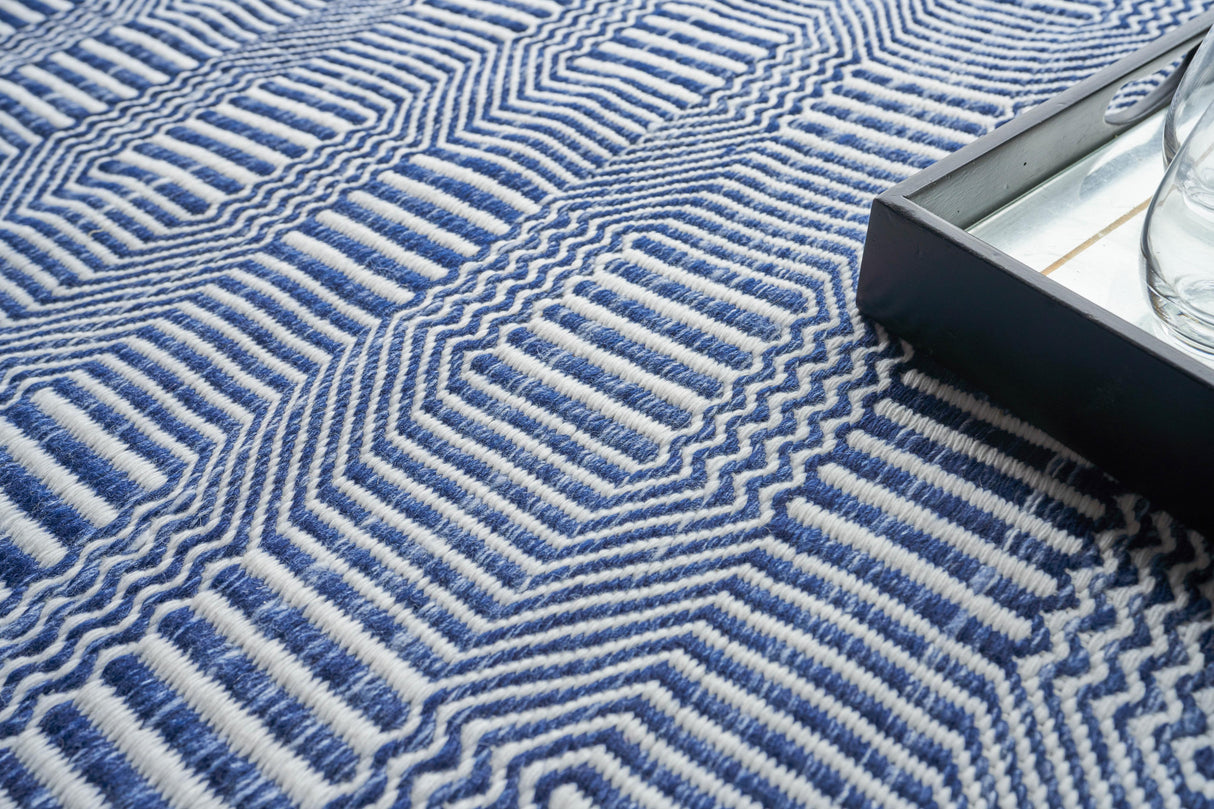 Exquisite Rugs Naples Indoor/Outdoor Flatweave PET yarn 4884 Ivory/Blue 9' x 14' Area Rug