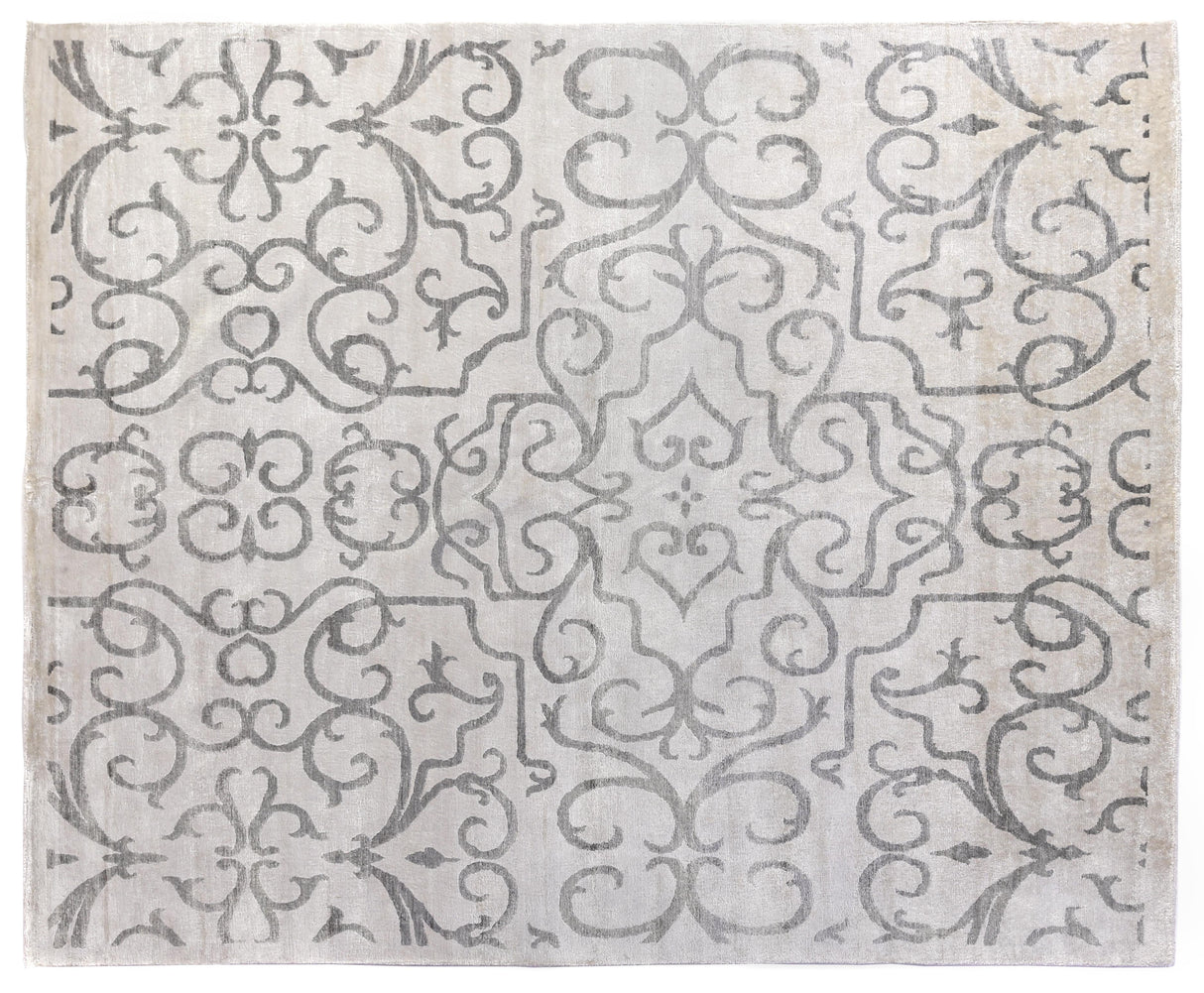 Exquisite Rugs Bamboo Silk Hand Knotted Bamboo Silk in 5005 Ivory/Silver 10' x 14' Area Rug