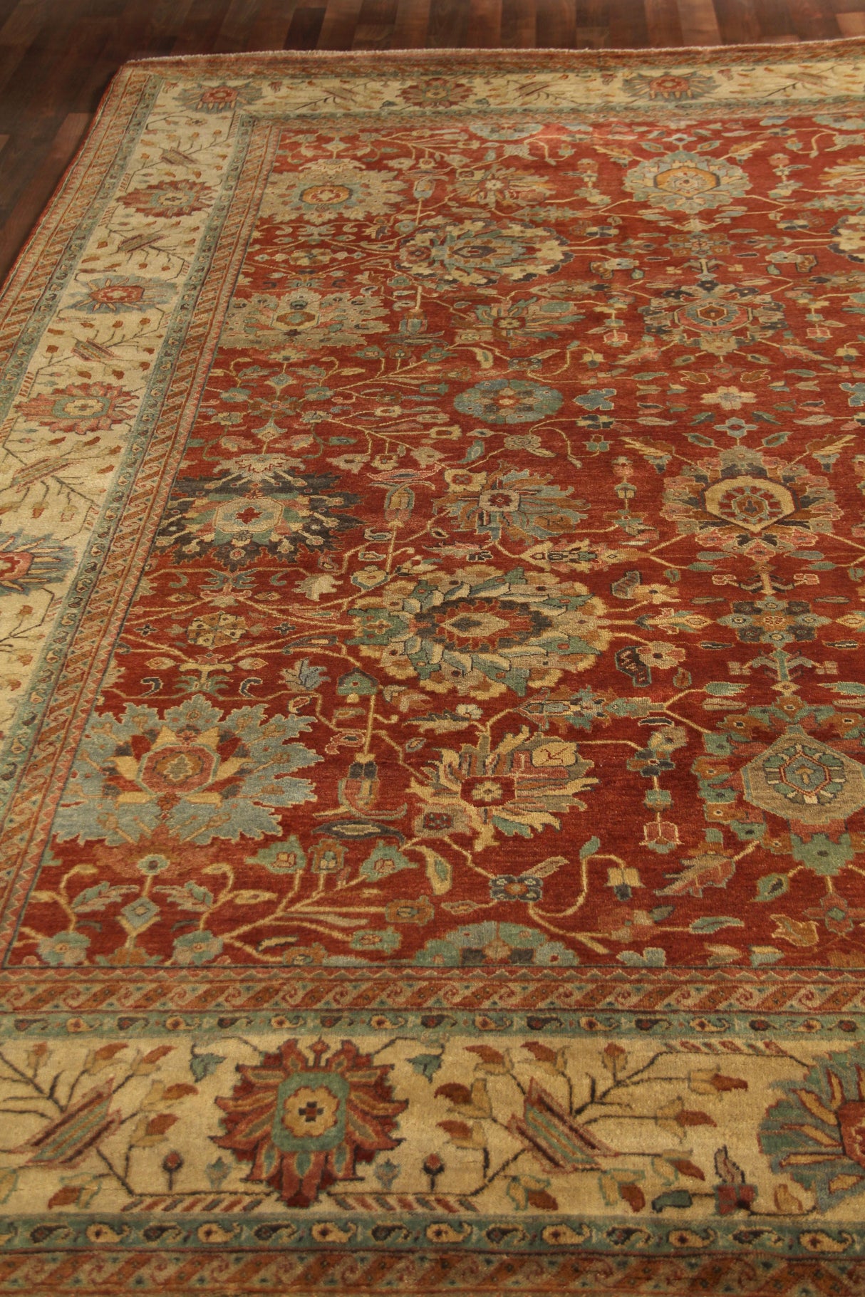 Exquisite Rugs Fine Serapi Hand Knotted New Zealand Wool in 5019 Rust/Light Gold 10' x 14' Area Rug