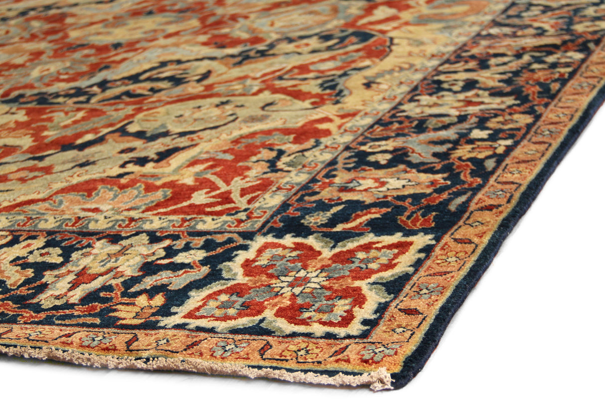 Exquisite Rugs Antique Weave Serapi Hand Knotted New Zealand Wool in 5024 Rust/Navy/Gold 12' x 15' Area Rug