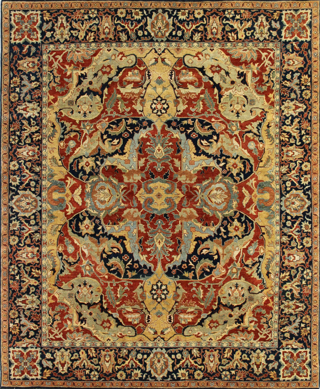Exquisite Rugs Antique Weave Serapi Hand Knotted New Zealand Wool in 5024 Rust/Navy/Gold 8' x 10' Area Rug