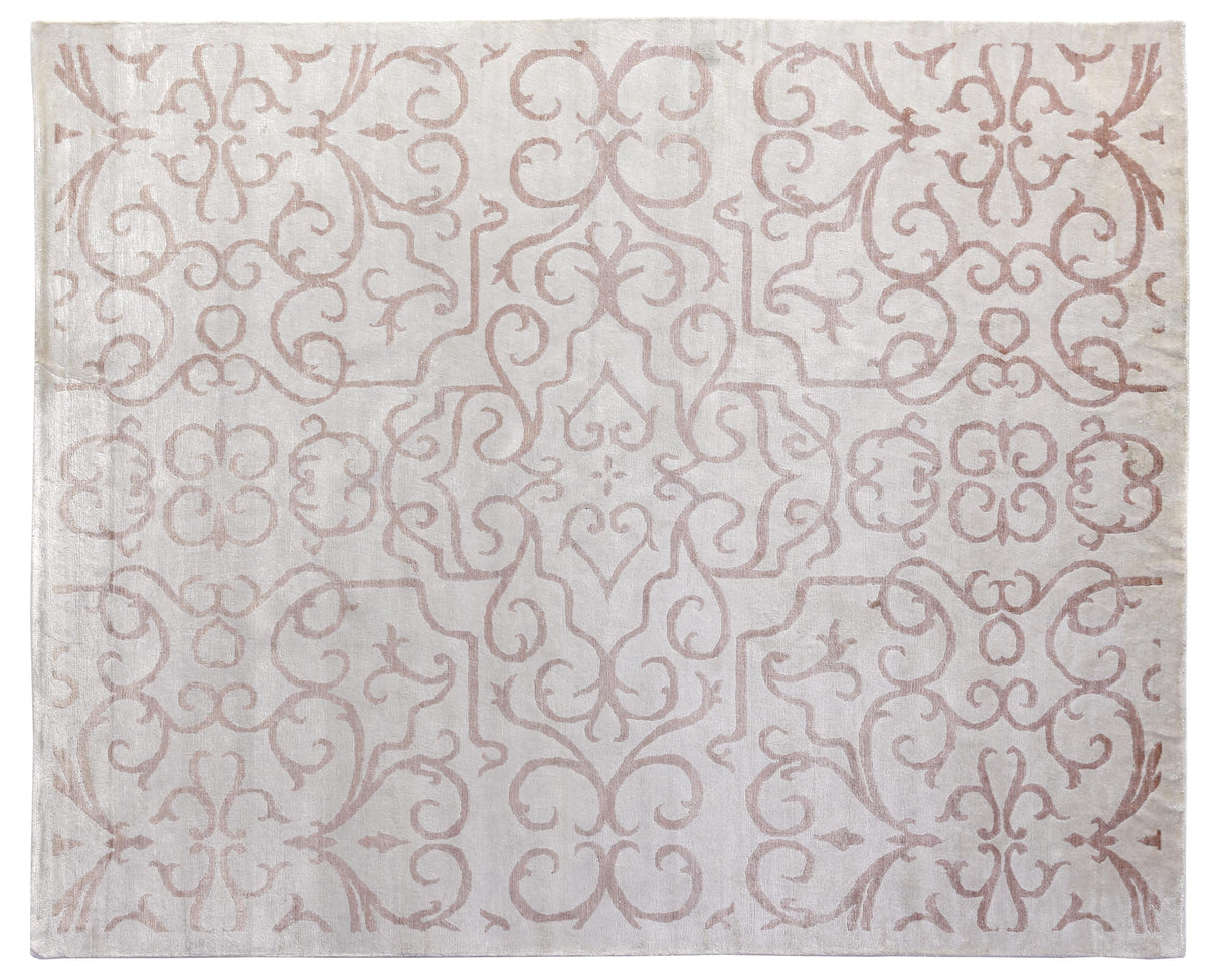 Exquisite Rugs Bamboo Silk Hand Knotted Bamboo Silk in 5025 Light Pink/Ivory 9' x 12' Area Rug