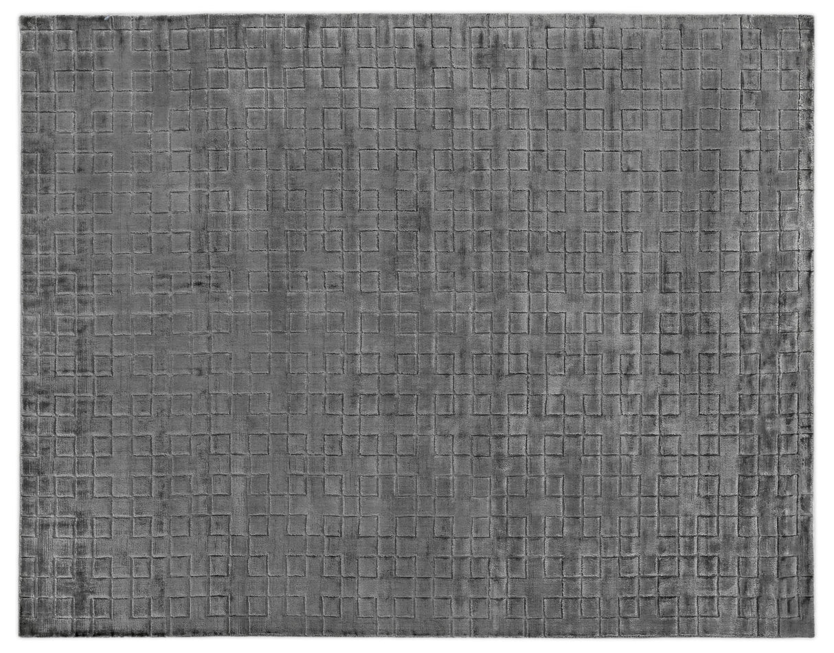 Exquisite Rugs Smooch Geo Hand Loomed Bamboo Silk in 5094 Dark Gray 6' x 9' Area Rug