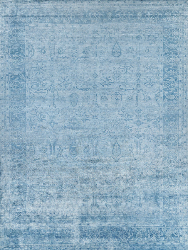 Exquisite Rugs Antique'd Silk Hand Knotted Bamboo Silk in 5171 Blue 10' x 14' Area Rug