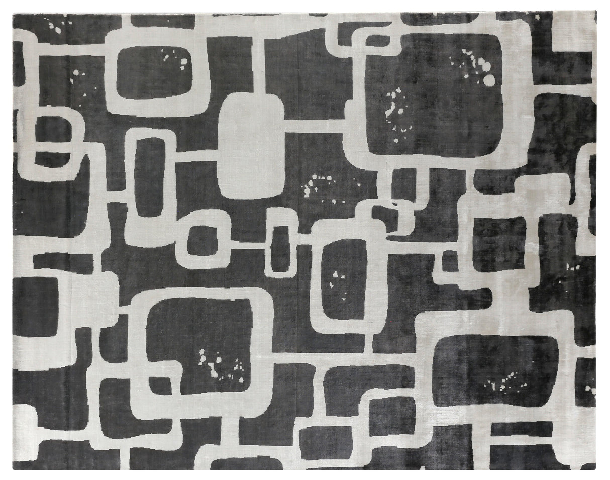 Exquisite Rugs Koda Hand Loomed Bamboo Silk in 5180 Ivory/Charcoal 8' x 10' Area Rug