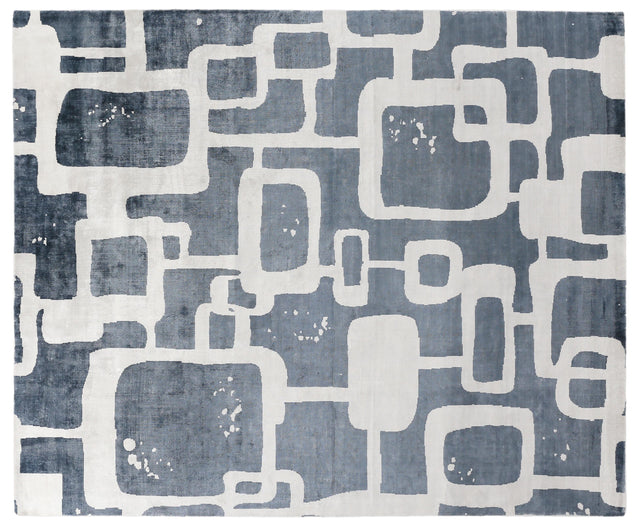 Exquisite Rugs Koda Hand Loomed Bamboo Silk in 5181 Denim/Ivory 10' x 14' Area Rug