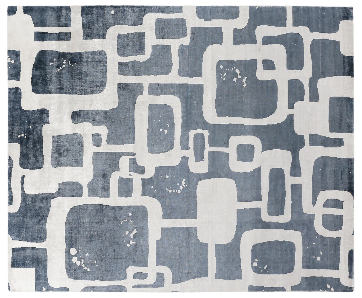 Exquisite Rugs Koda Hand Loomed Bamboo Silk in 5181 Denim/Ivory 9' x 12' Area Rug