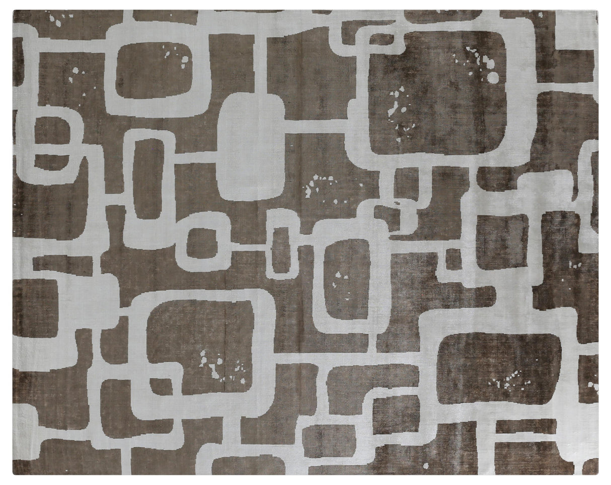Exquisite Rugs Koda Hand Loomed Bamboo Silk in 5183 Brown/Silver 8' x 10' Area Rug