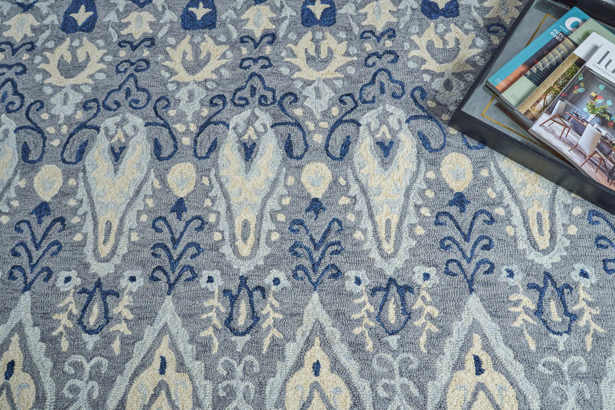 Exquisite Rugs Sarasota Hand Tufted New Zealand Wool in 5252 Gray/Light Blue 5' x 8' Area Rug