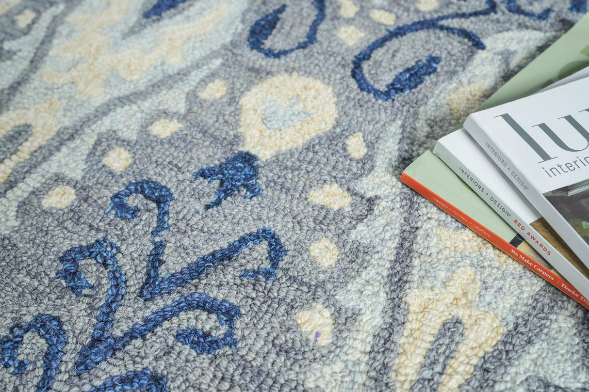 Exquisite Rugs Sarasota Hand Tufted New Zealand Wool in 5252 Gray/Light Blue 9' x 12' Area Rug