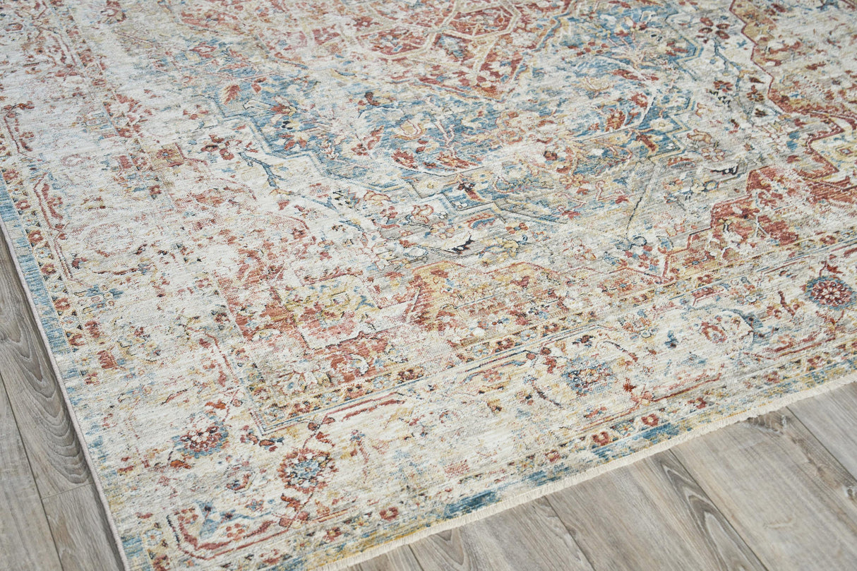 Exquisite Rugs Antique Loom 5572 Rust/Light Blue Polyester powerloom 3' x 2' Area Rug