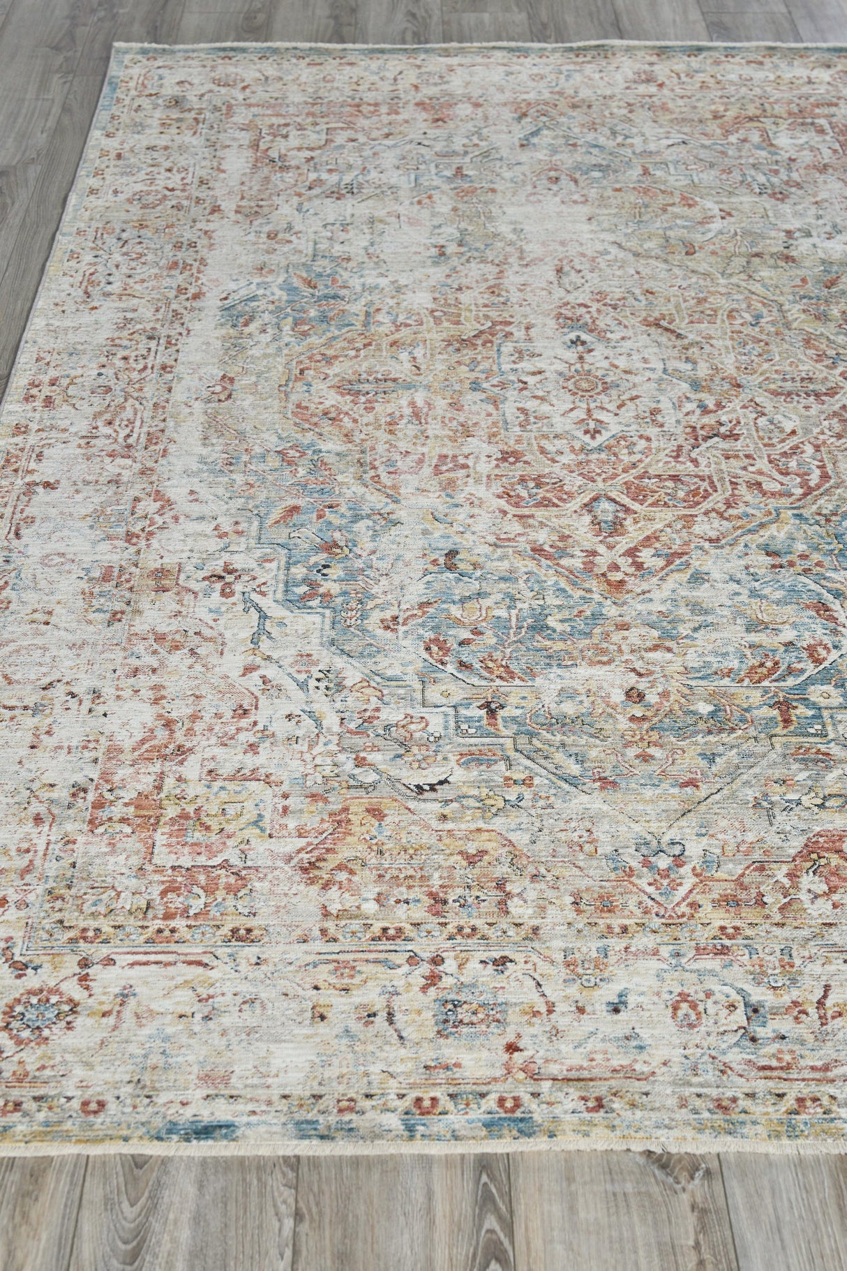 Exquisite Rugs Antique Loom 5572 Rust/Light Blue Polyester powerloom 12' x 4' Area Rug