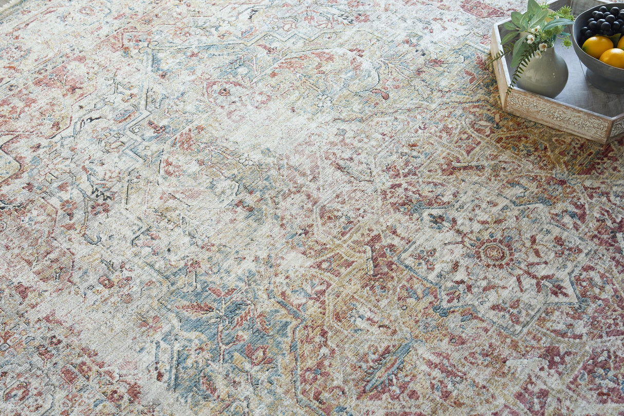 Exquisite Rugs Antique Loom 5572 Rust/Light Blue Polyester powerloom 9' x 6' Area Rug