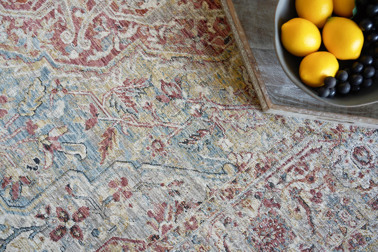 Exquisite Rugs Antique Loom 5572 Rust/Light Blue Polyester powerloom 9' x 6' Area Rug
