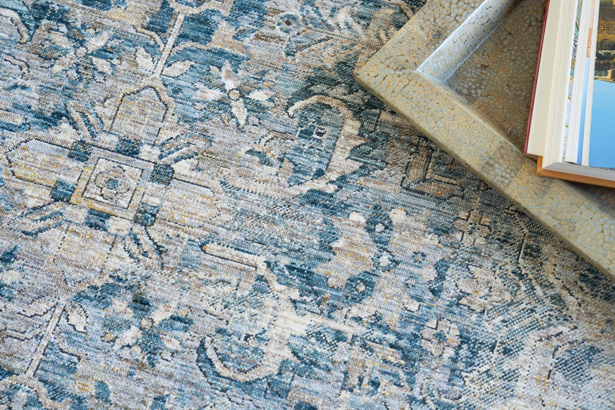 Exquisite Rugs Antique Loom 5589 Blue Polyester powerloom 9' x 6' Area Rug
