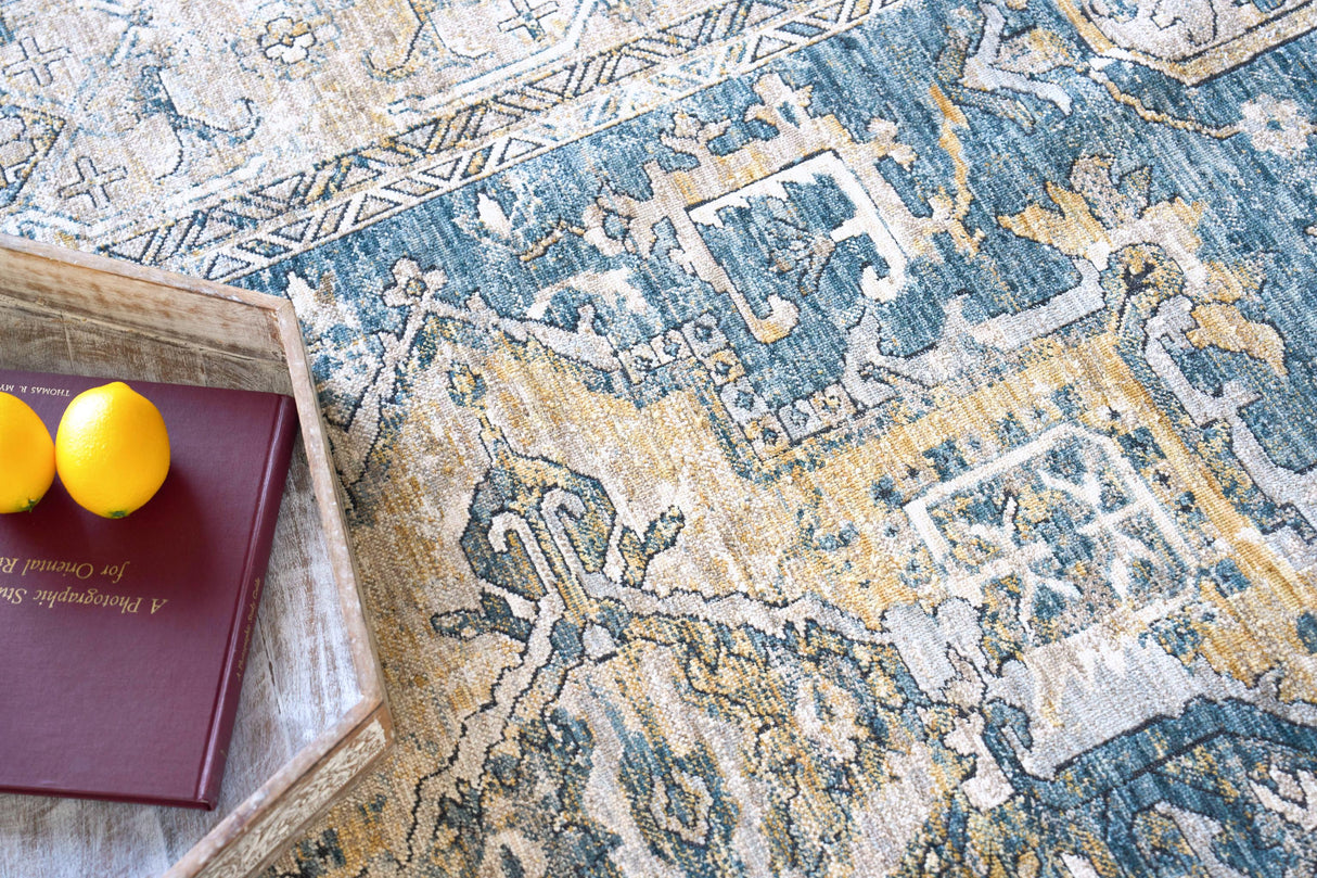 Exquisite Rugs Antique Loom 5598 Blue/Beige Polyester powerloom 3' x 2' Area Rug