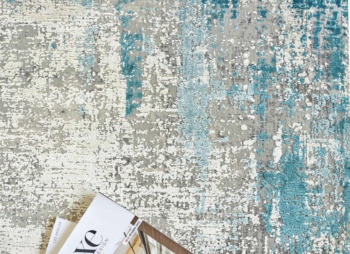 Exquisite Rugs Mercuri Power-loomed Acrylic/Viscose 5664 Silver/Blue 7' x 10' Area Rug