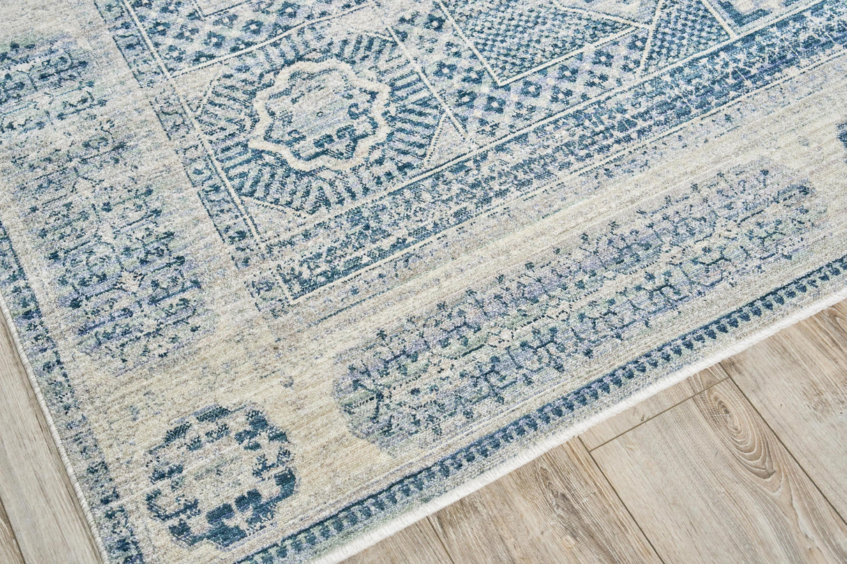 Exquisite Rugs Vintage Looms 5670 Light Blue/Blue Polyester powerloom 3' x 2' Area Rug