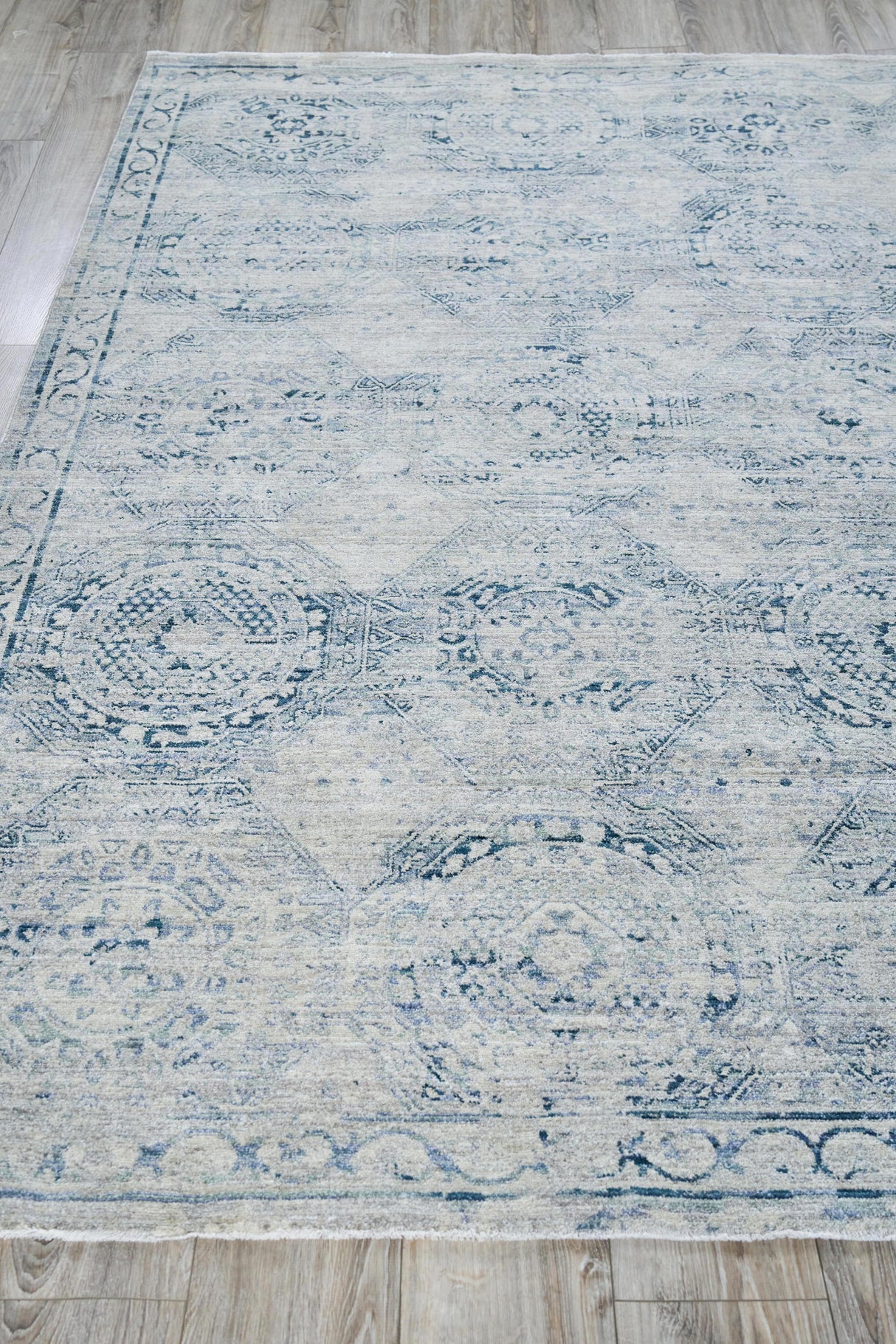 Exquisite Rugs Vintage Looms 5674 Light Blue/Blue Polyester powerloom 3' x 2' Area Rug