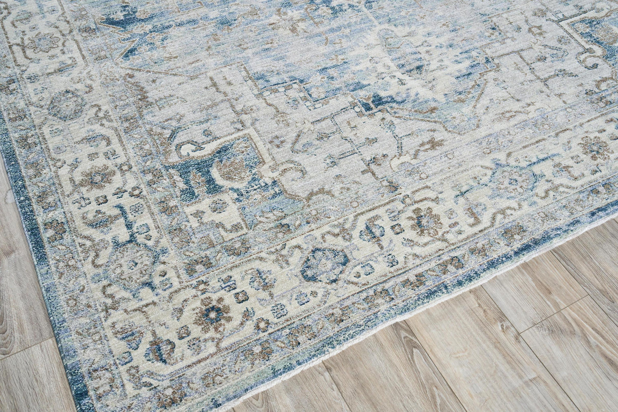 Exquisite Rugs Vintage Looms 5677 Blue/Beige Polyester powerloom 3' x 2' Area Rug