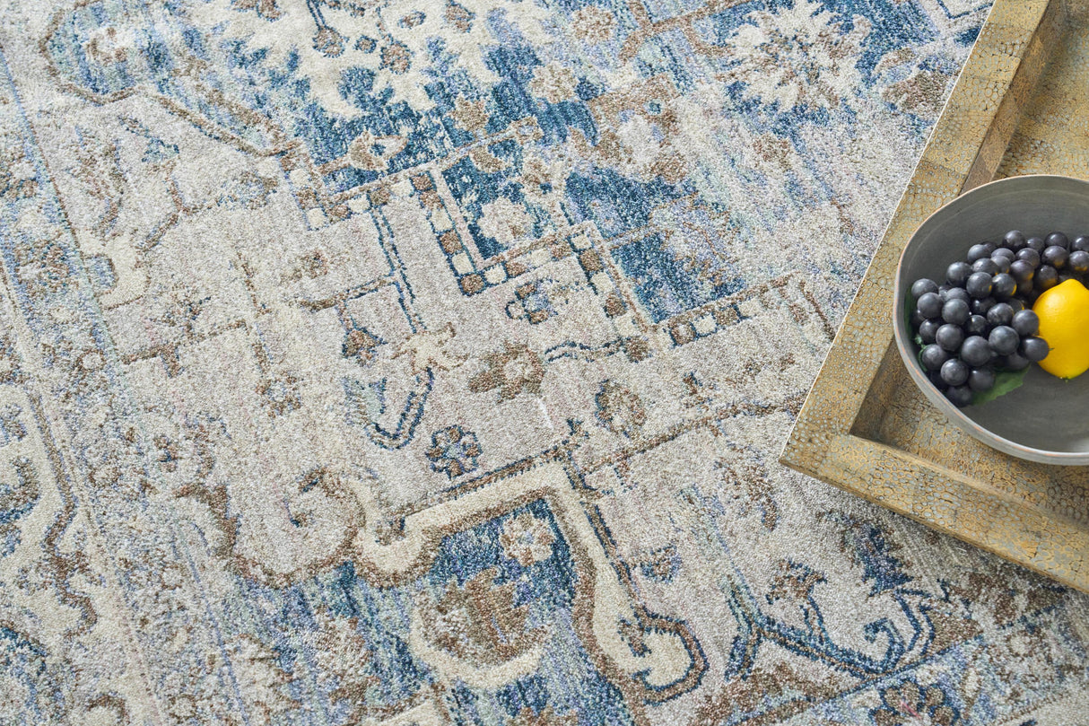 Exquisite Rugs Vintage Looms 5677 Blue/Beige Polyester powerloom 12' x 4' Area Rug