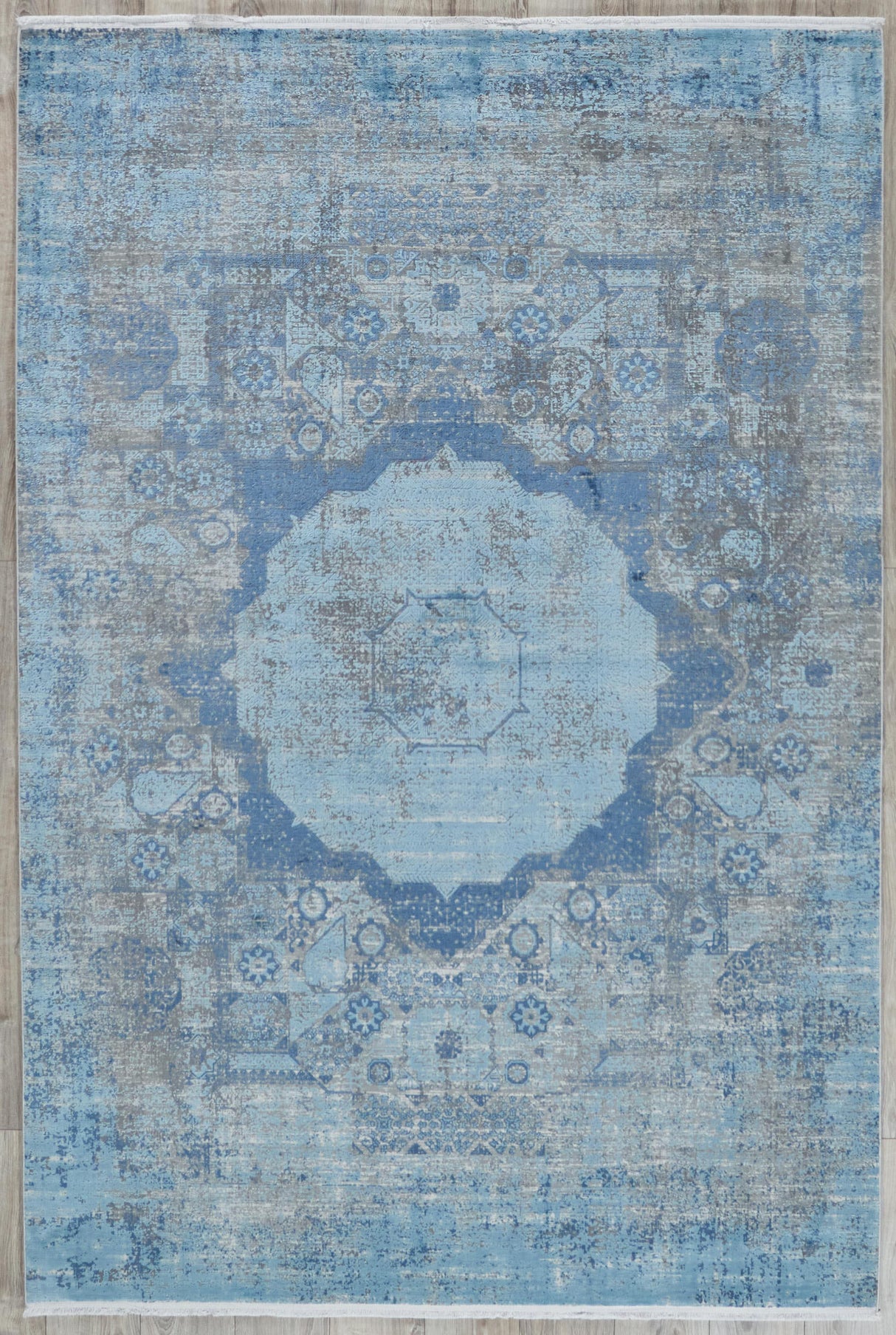 Exquisite Rugs Palace Powerloom Acrylic/Viscose in 6169 Ivory/Blue 6.42' x 9.83' Area Rug