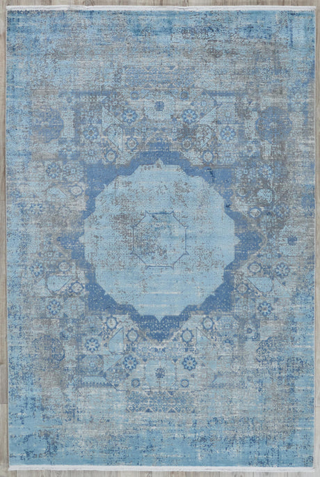 Exquisite Rugs Palace Powerloom Acrylic/Viscose in 6169 Ivory/Blue 6.42' x 9.83' Area Rug