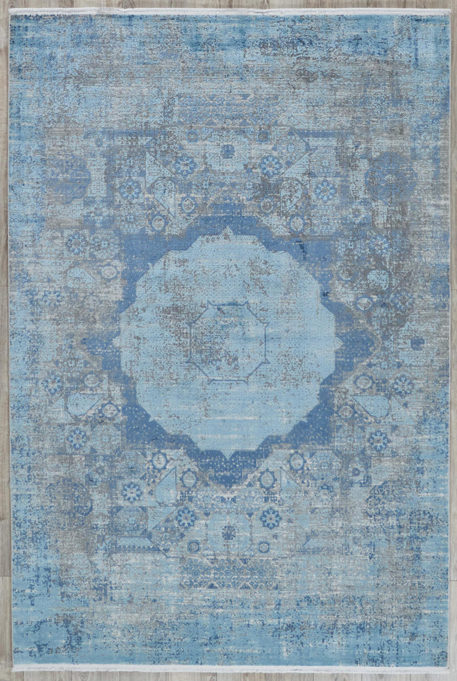 Exquisite Rugs Palace Powerloom Acrylic/Viscose in 6169 Ivory/Blue 6.42' x 9.83' Area Rug