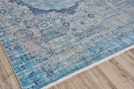 Exquisite Rugs Palace Powerloom Acrylic/Viscose in 6169 Ivory/Blue 6.42' x 9.83' Area Rug