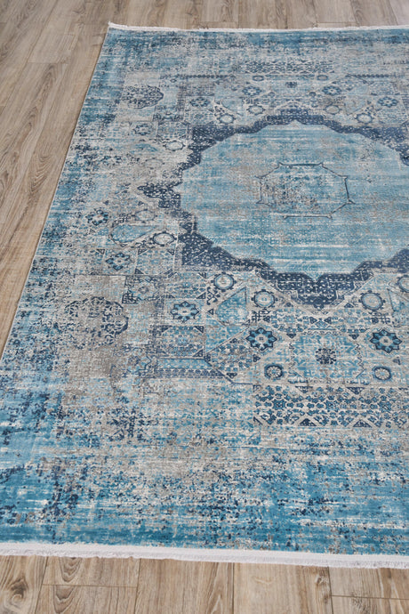 Exquisite Rugs Palace Powerloom Acrylic/Viscose in 6169 Ivory/Blue 6.42' x 9.83' Area Rug