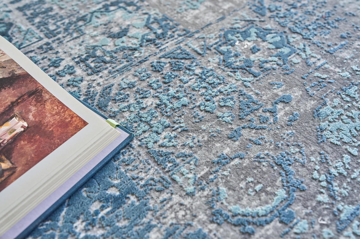 Exquisite Rugs Palace Powerloom Acrylic/Viscose in 6169 Ivory/Blue 6.42' x 9.83' Area Rug