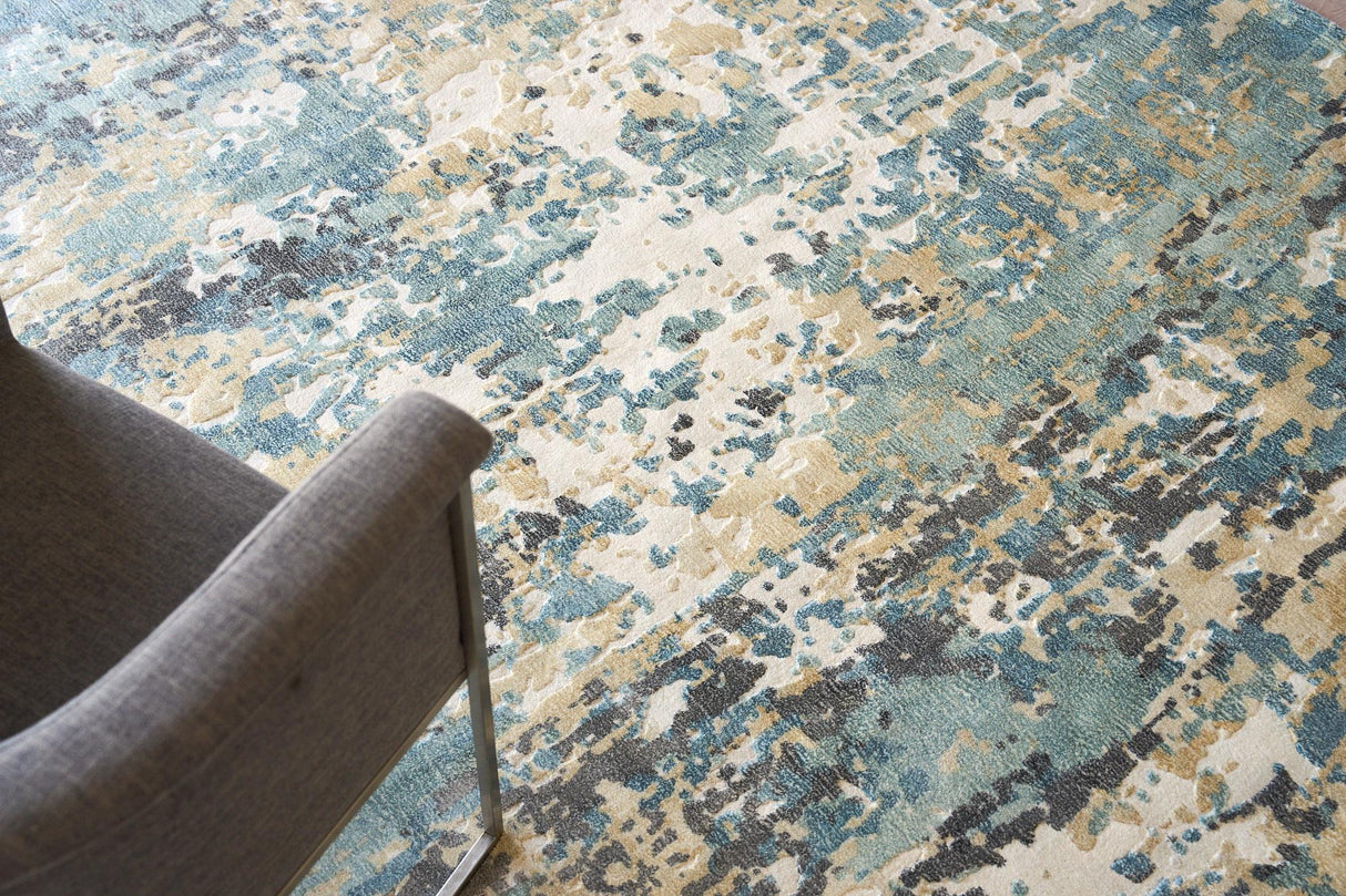 Exquisite Rugs Gianni Hand Loomed Wool/Bamboo Silk in 6250 Blue/Beige/Ivory 8' x 10' Area Rug