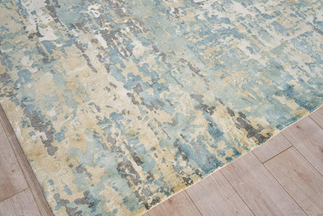 Exquisite Rugs Gianni Hand Loomed Wool/Bamboo Silk in 6250 Blue/Beige/Ivory 8' x 10' Area Rug