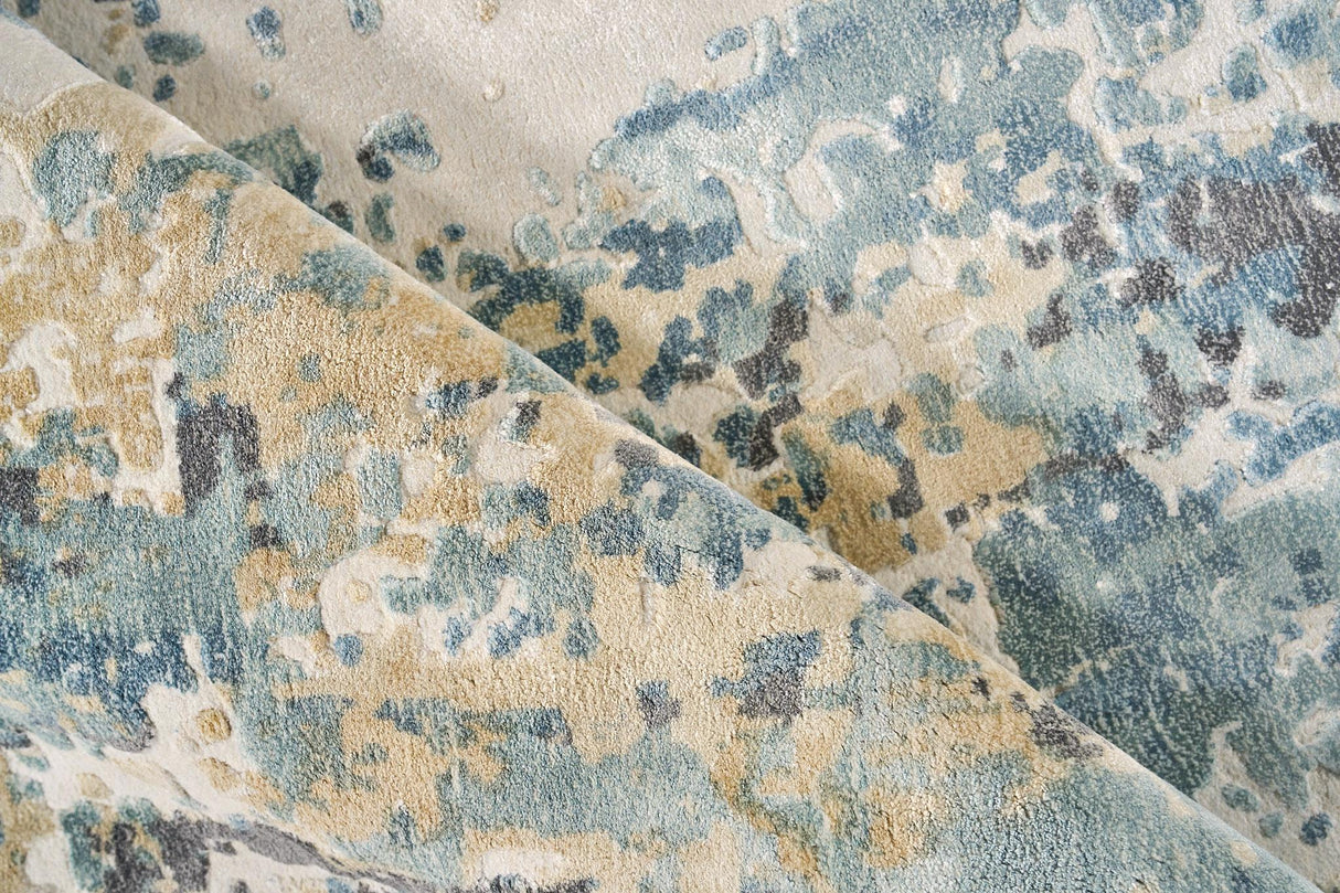 Exquisite Rugs Gianni Hand Loomed Wool/Bamboo Silk in 6250 Blue/Beige/Ivory 8' x 10' Area Rug