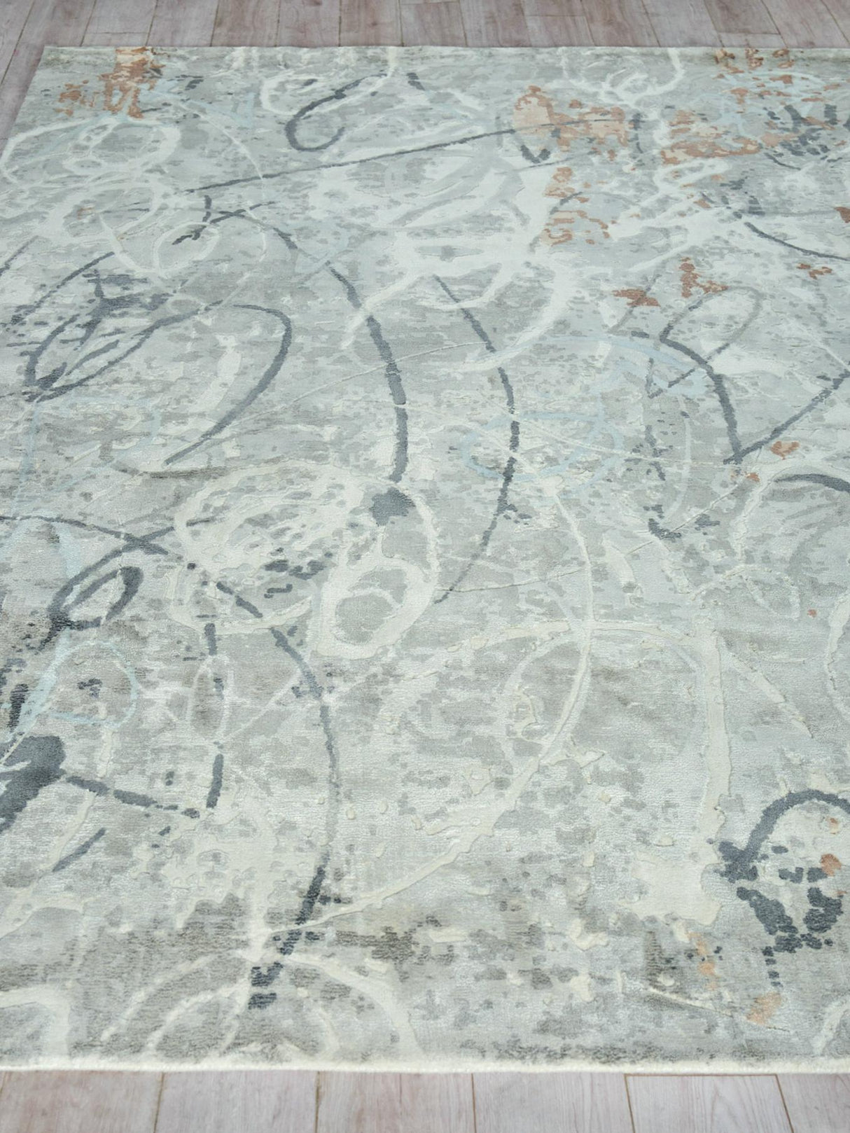 Exquisite Rugs Gianni Hand Loomed Wool/Bamboo Silk in 6251 Gray/Silver/Rust 8' x 10' Area Rug