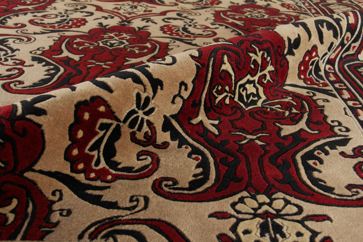 Exquisite Rugs Contemporary Hand Knotted New Zealand Wool in 6270 Black/Red 8' x 8' Area Rug