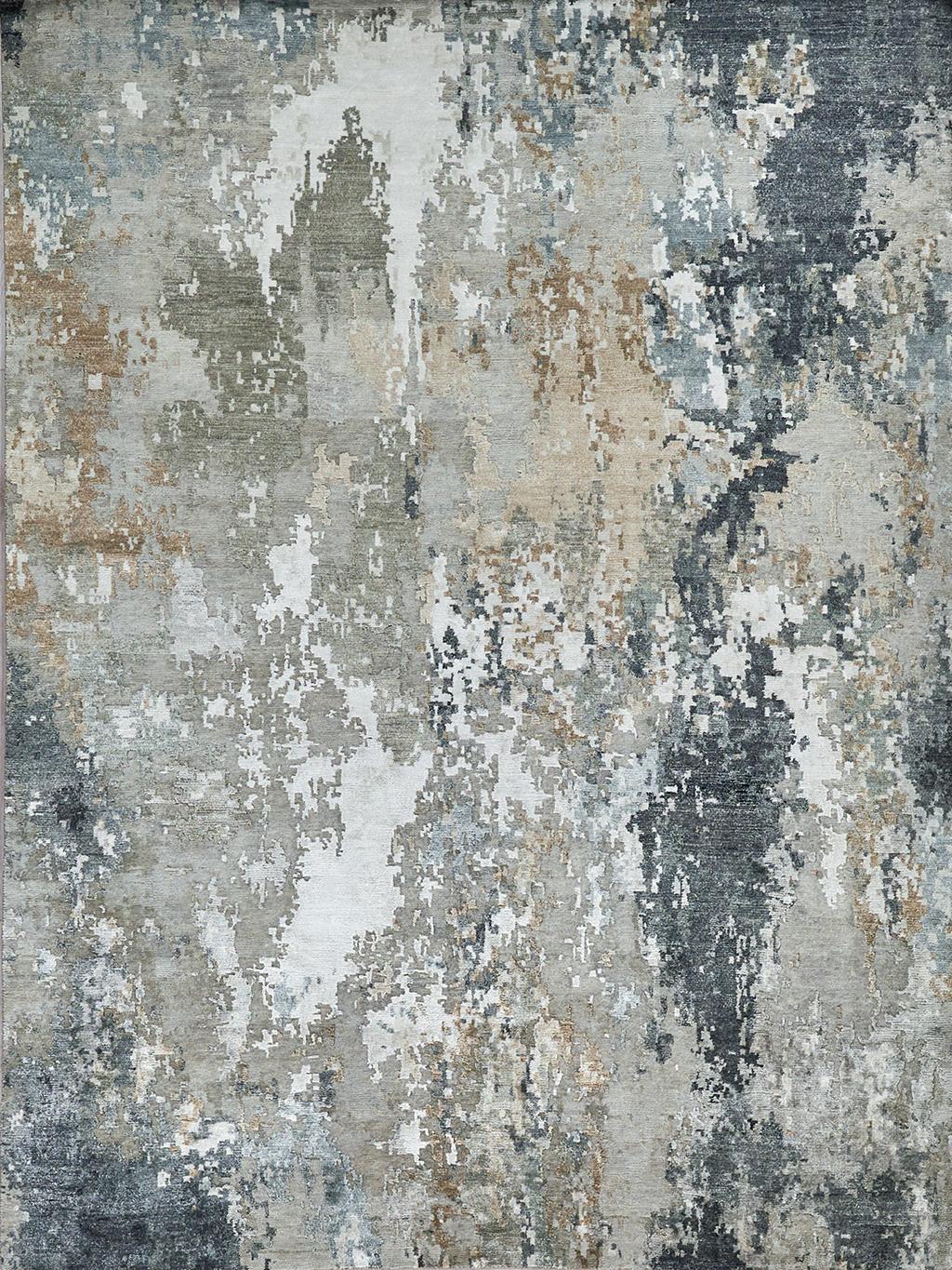 Exquisite Rugs Cosmo Hand-knotted Wool/Bamboo Silk 6312 Silver/Beige/Blue 10' x 14' Area Rug