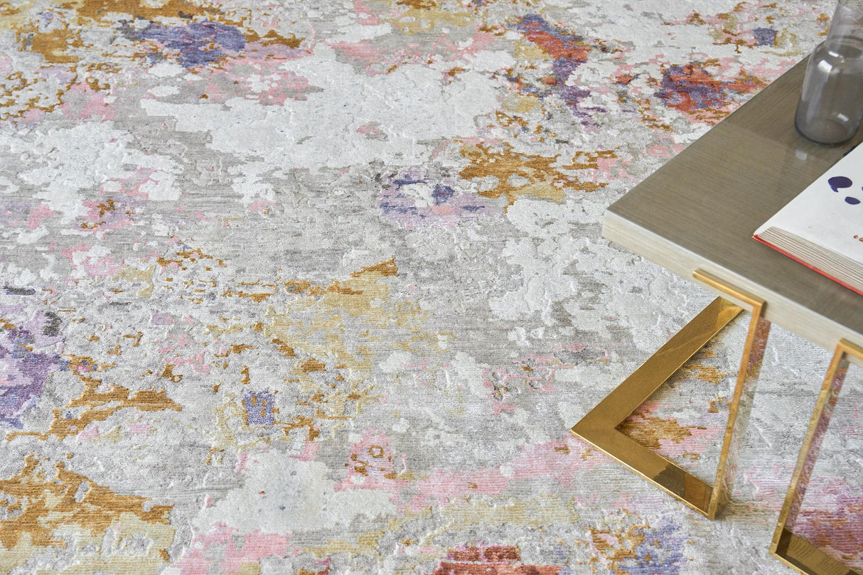 Exquisite Rugs Cosmo Hand-knotted Wool/Bamboo Silk 6313 Ivory/Beige/Blue 4' x 6' Area Rug