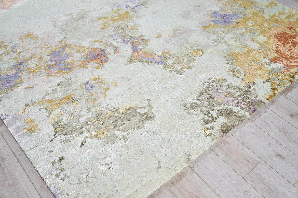 Exquisite Rugs Cosmo Hand-knotted Wool/Bamboo Silk 6313 Ivory/Beige/Blue 4' x 6' Area Rug