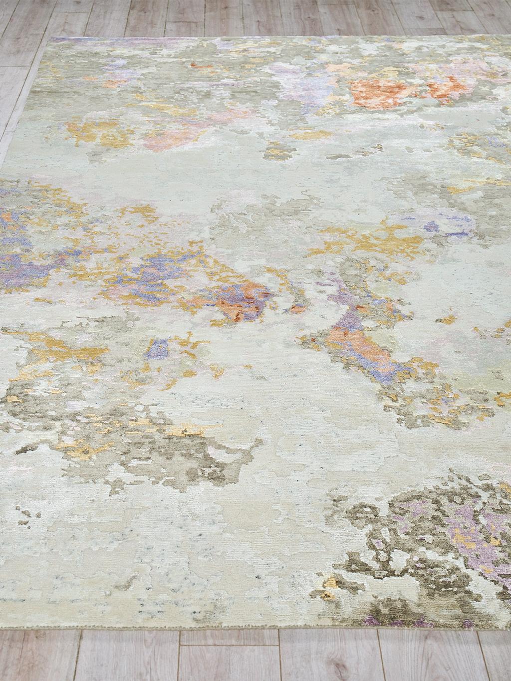 Exquisite Rugs Cosmo Hand-knotted Wool/Bamboo Silk 6313 Ivory/Beige/Blue 4' x 6' Area Rug