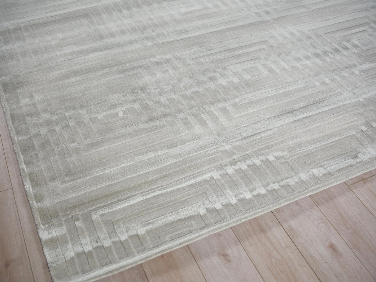 Exquisite Rugs Tovello Modern Handmade Silky Nylon in 6747 Light Silver 4' x 6' Area Rug