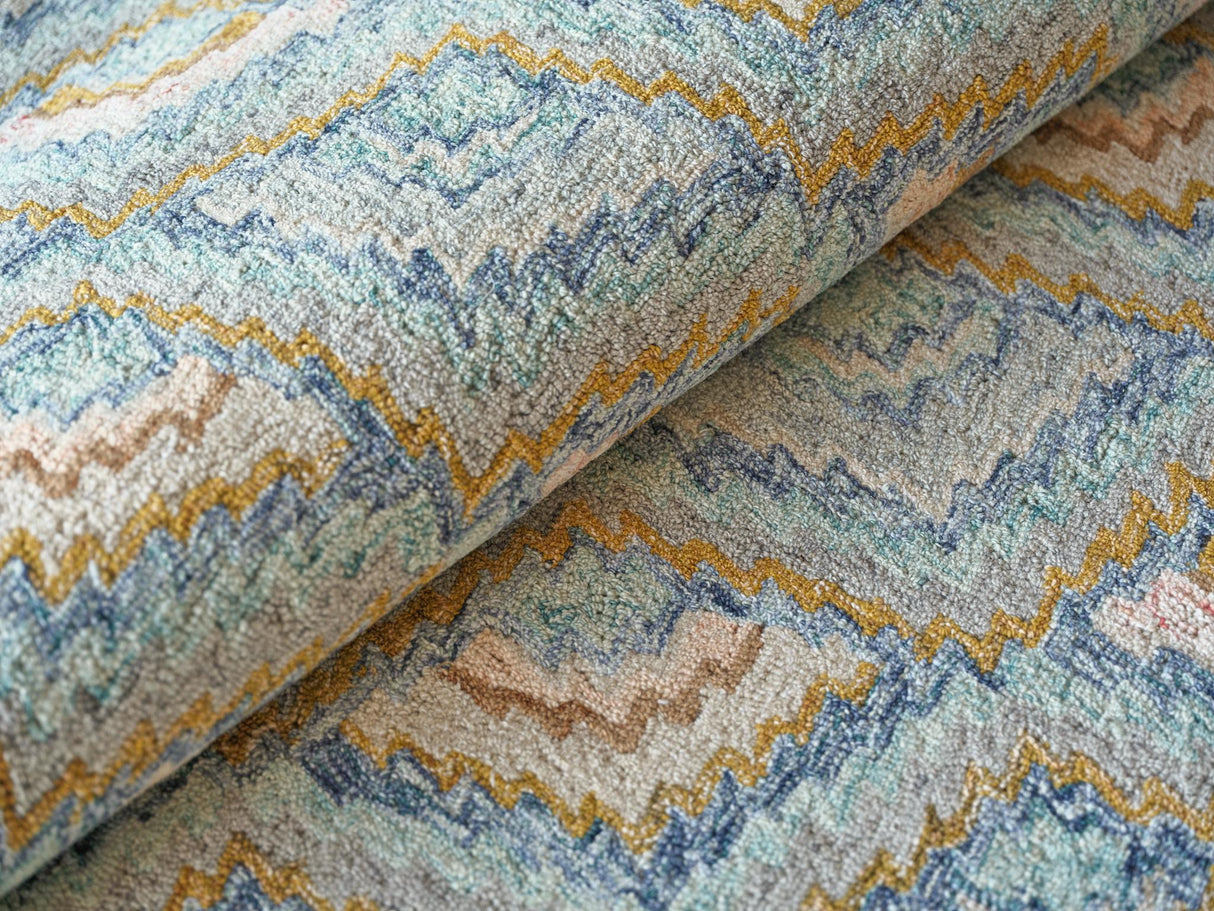 Exquisite Rugs Bargello Hand Tufted New Zealand Wool in 6814 Light Blue/Multi 10' x 14' Area Rug