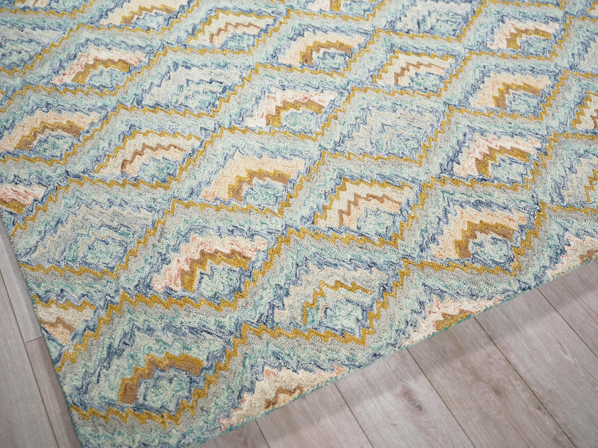 Exquisite Rugs Bargello Hand Tufted New Zealand Wool in 6814 Light Blue/Multi 10' x 14' Area Rug