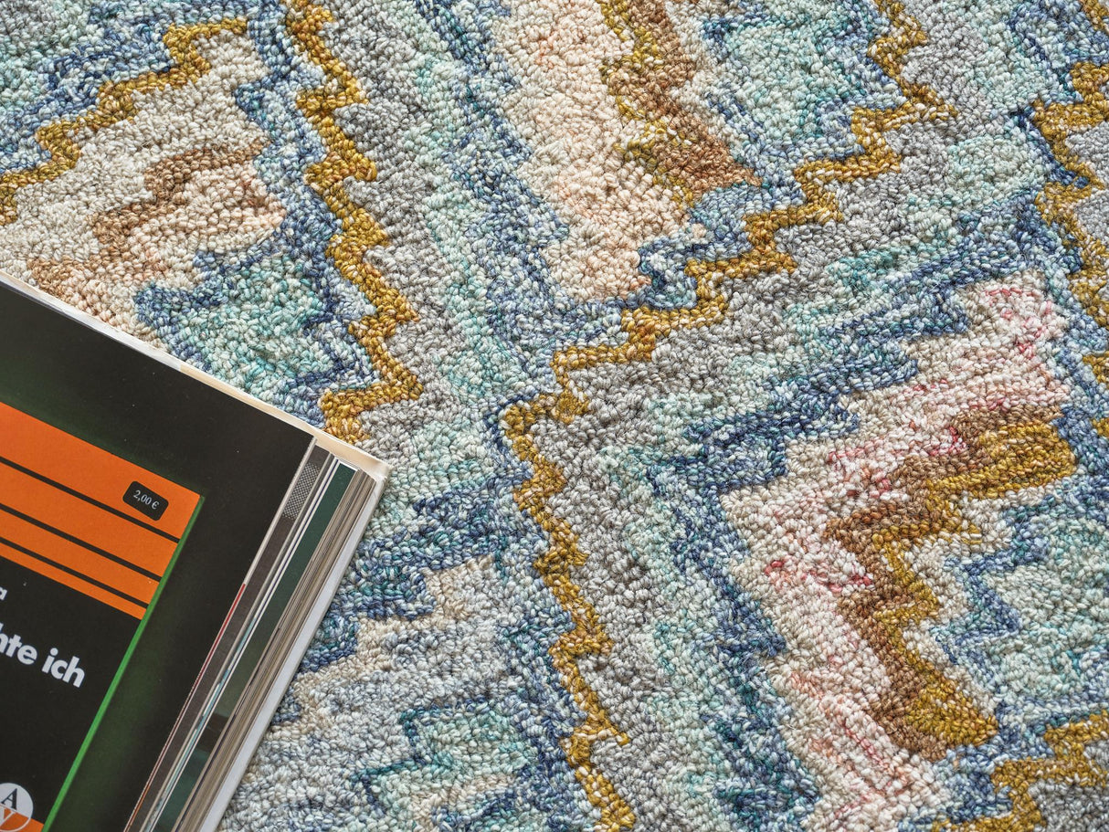 Exquisite Rugs Bargello Hand Tufted New Zealand Wool in 6814 Light Blue/Multi 8' x 10' Area Rug