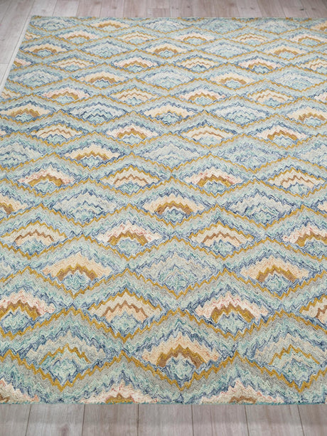 Exquisite Rugs Bargello Hand Tufted New Zealand Wool in 6814 Light Blue/Multi 9' x 12' Area Rug