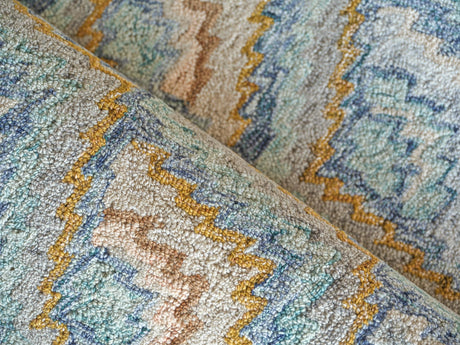 Exquisite Rugs Bargello Hand Tufted New Zealand Wool in 6814 Light Blue/Multi 9' x 12' Area Rug