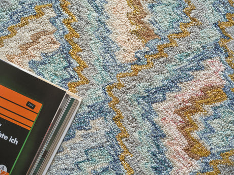 Exquisite Rugs Bargello Hand Tufted New Zealand Wool in 6814 Light Blue/Multi 9' x 12' Area Rug