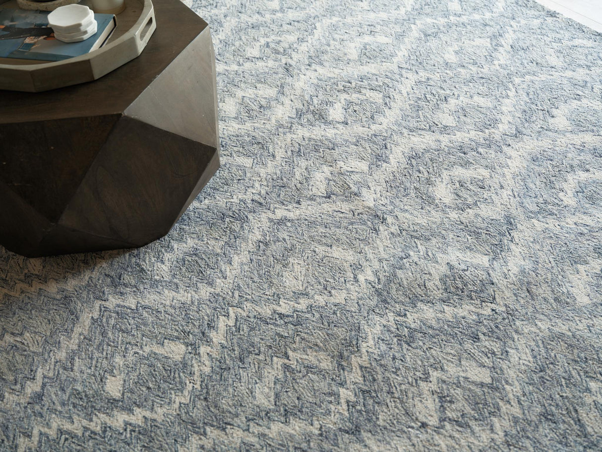 Exquisite Rugs Bargello Hand Tufted New Zealand Wool in 6815 Light Blue 9' x 12' Area Rug